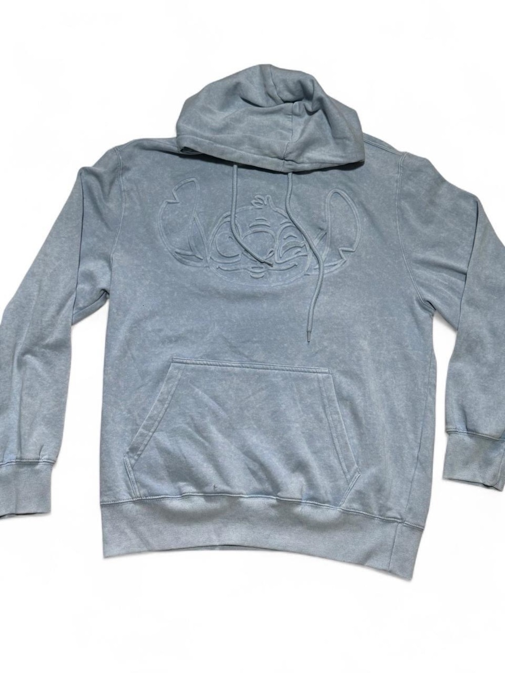 Disney Men's Hoodie in Dusty Blue with Embossed Mickey Graphic Oversized Medium